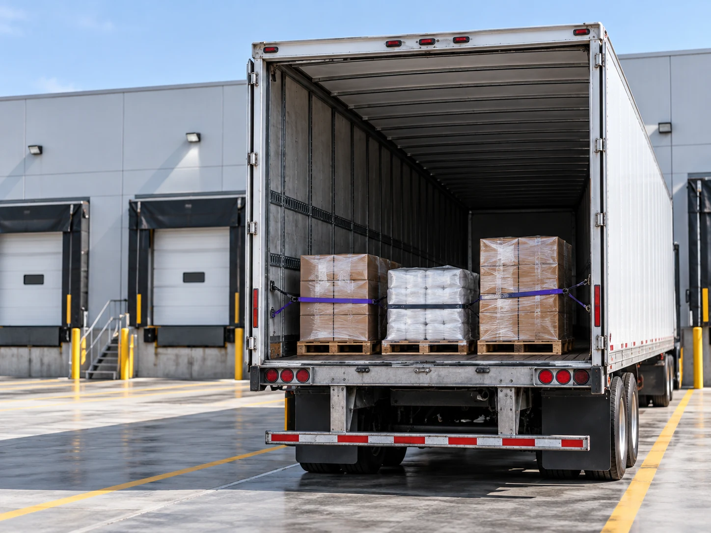 Palletized freight sharing trailer space at a distribution dock